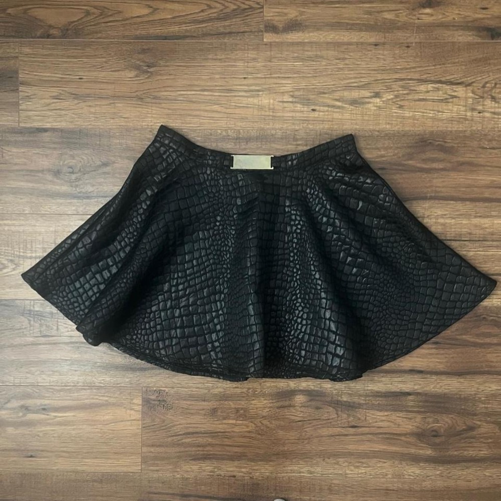 Y2K Seduction Black Croc Mini Skirt Low Rise Club Skirt Women Medium Goth Party‎